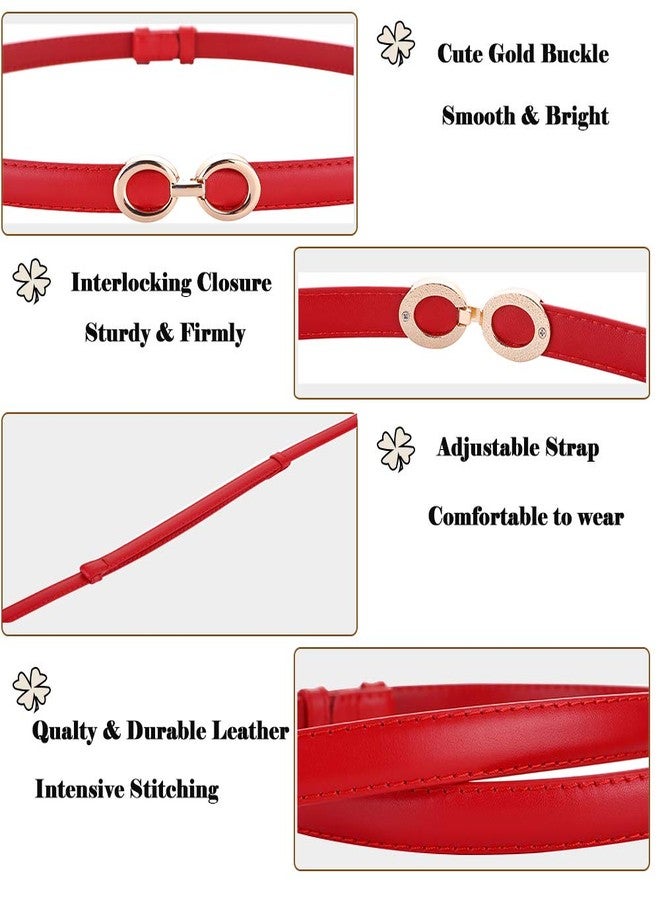 ALAIX Women's Leather Skinny Belt for Dress Adjustable Thin Waist Belt for Lady Waistband with Golden Buckle Lightred - Image 3